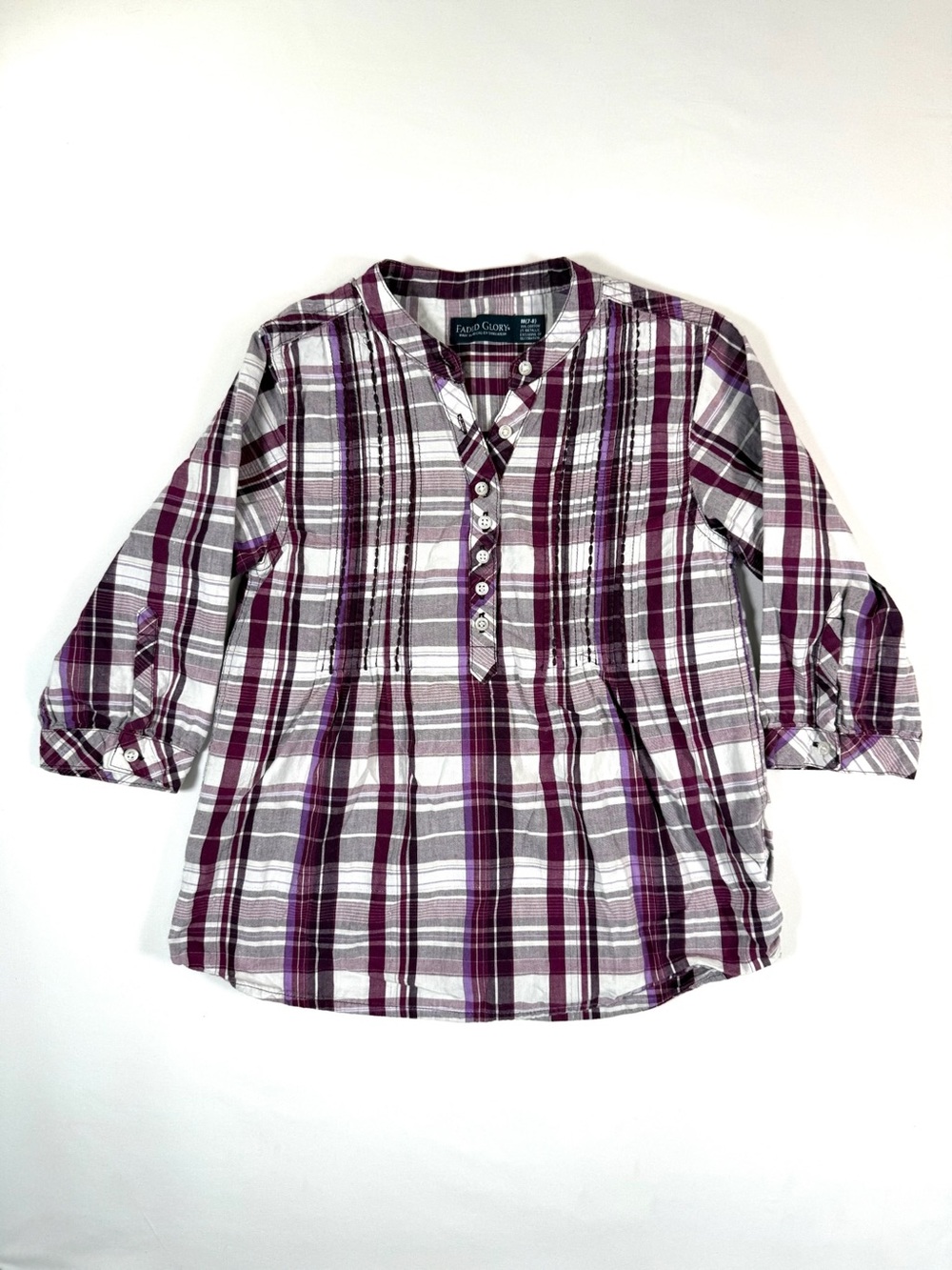 FADED GLORY Y2K Girls M Plaid Babydoll Tunic Top Boho Grunge Fairycore